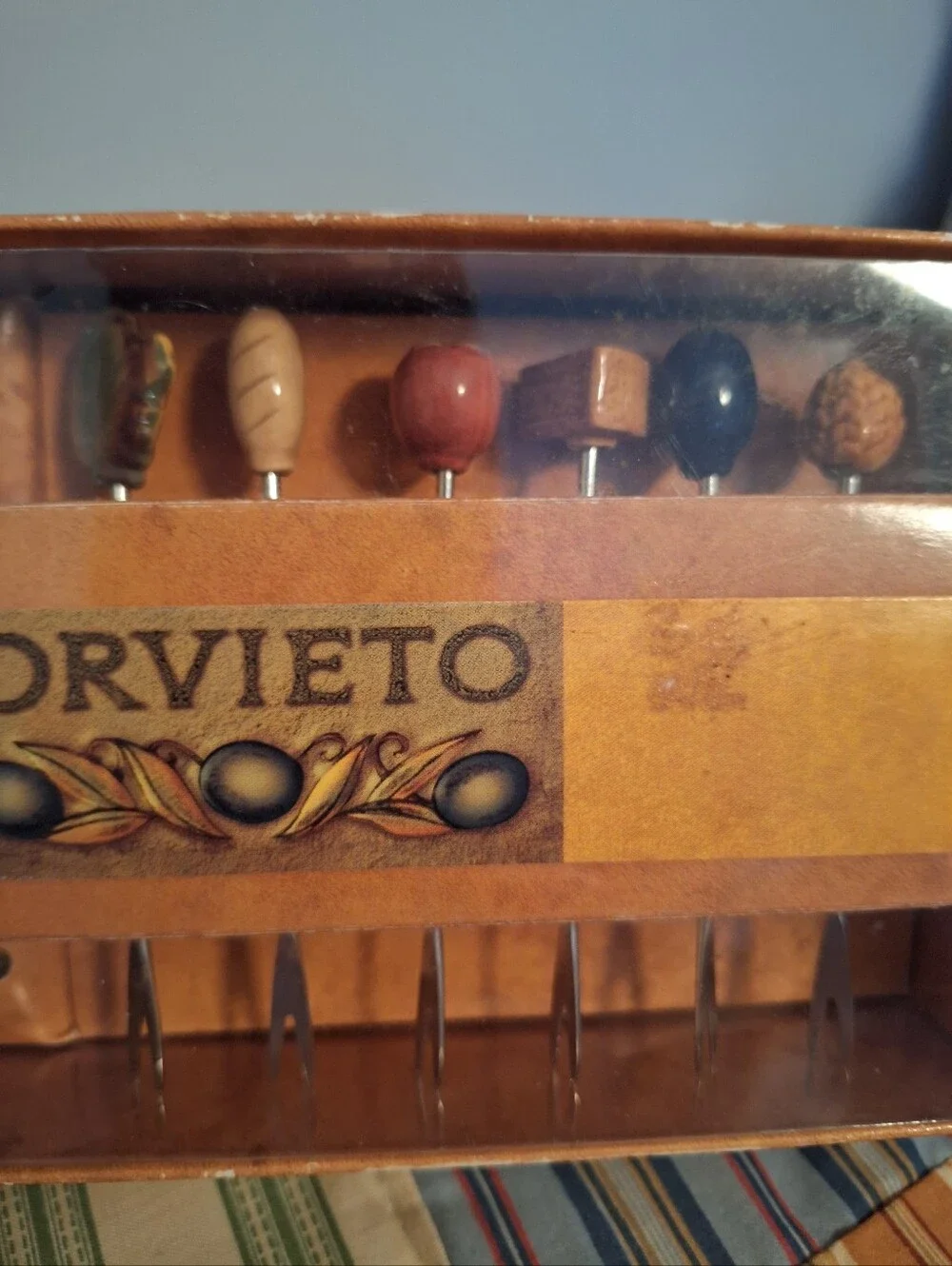Vintage Orvieto NIB Olive Pick Set with Ceramic Dish - Brown & Tan